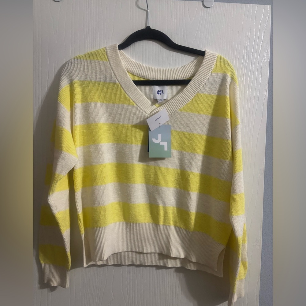 Yellow and Cream Striped Women's Sweater